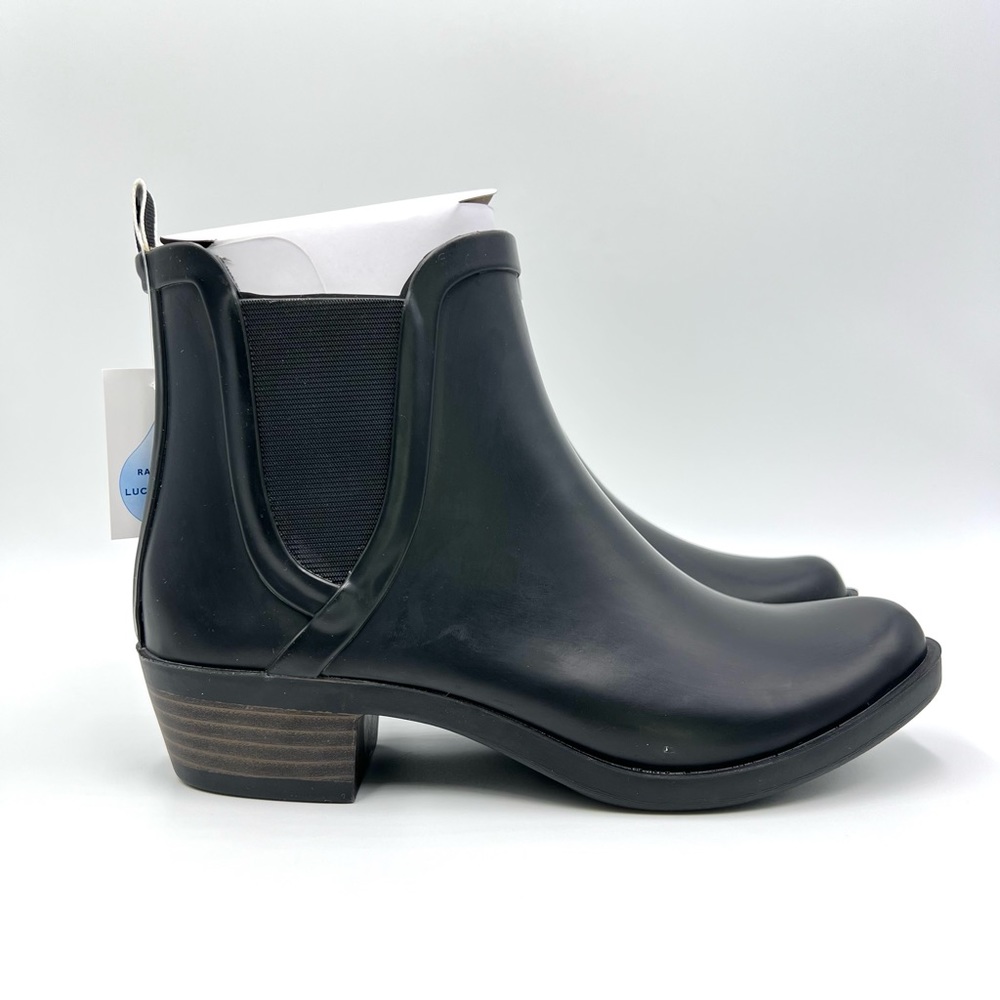 Lucky Brand Size 7 Basel H2O Black Rubber Rainboots Ankle Rain Boots Booties